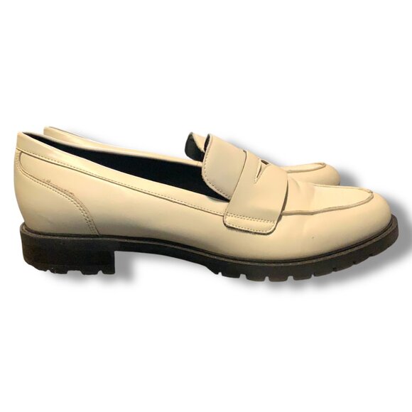 Nine West Penny Loafers Platform Off-White Cream Slip-On Black LUG Soles Size 8 - Picture 1 of 10
